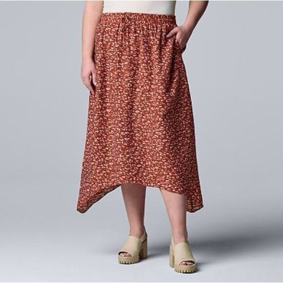 SIMPLY VERA VERA WANG | Rust Red Animal Printed Midi Skirt | Size Medium - Picture 2 of 8